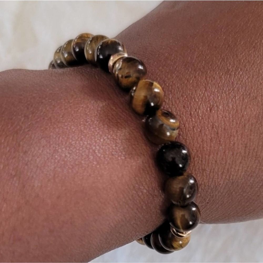 Natural Tiger Eye Stone Round Beads Volcanic Lava Bracelet (1 Pc ) - Picture 8 of 11
